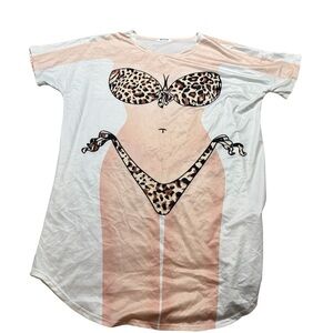 👙🐆Hotouch Leopard Bikini Print Cover Up Tee Dress Large✨